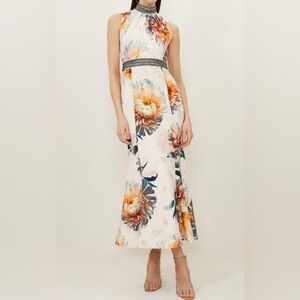 Karen Millen - Tall Diamonte Trim Rose Floral Woven Sleeveless Maxi Dress Sz 10
